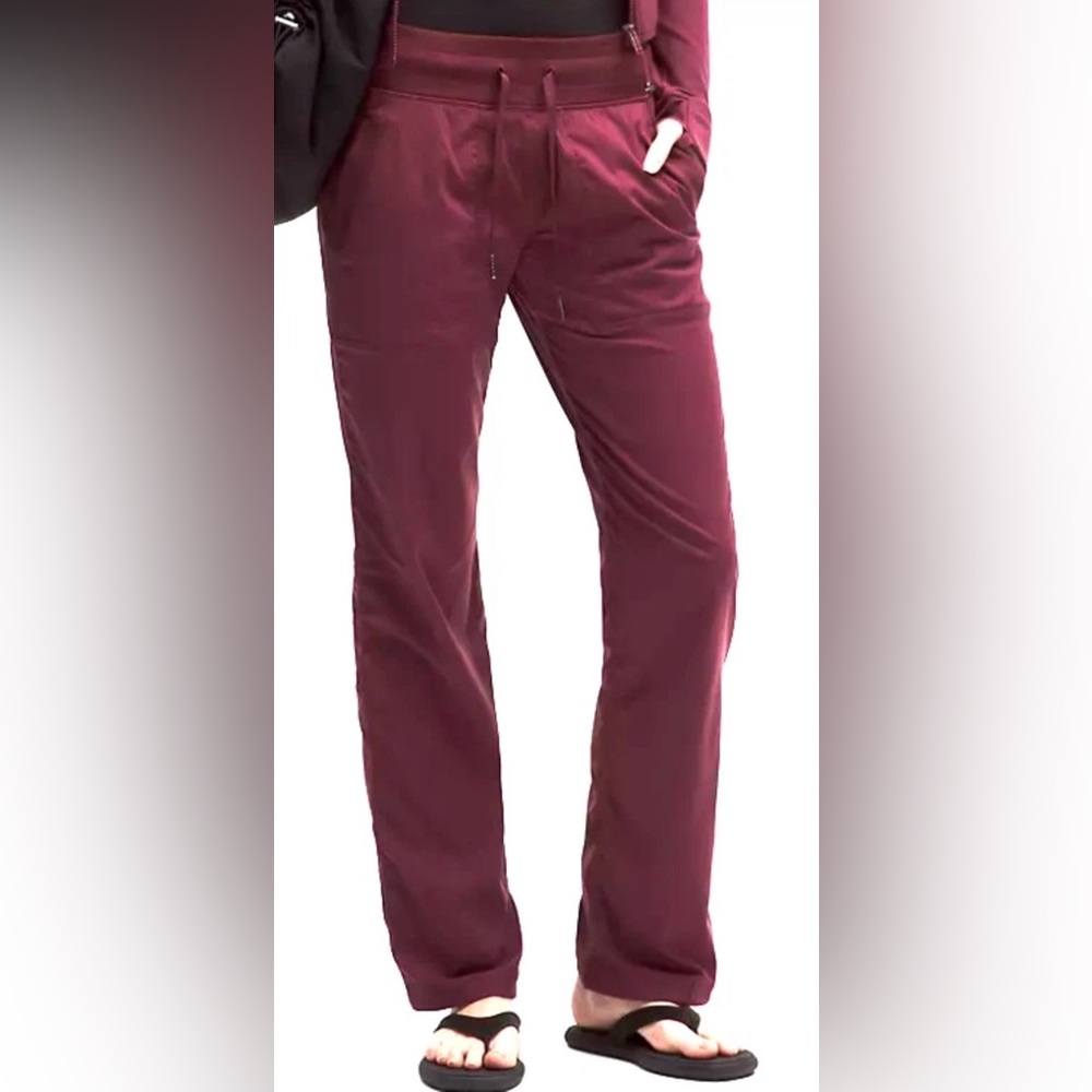 Lululemon Dance Studio Mid-Rise Pinstripe Long Straight Pant Burgundy Size 6